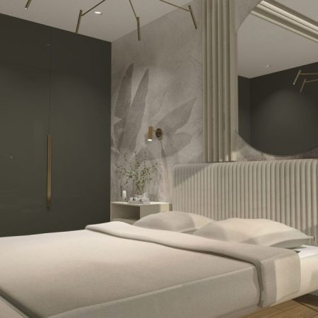 Elegancka sypialnia z elementami glamour