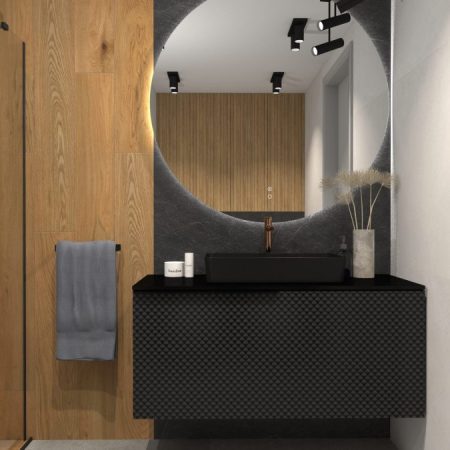 Łazienka beton,czerń,drewno powyżej 9m2